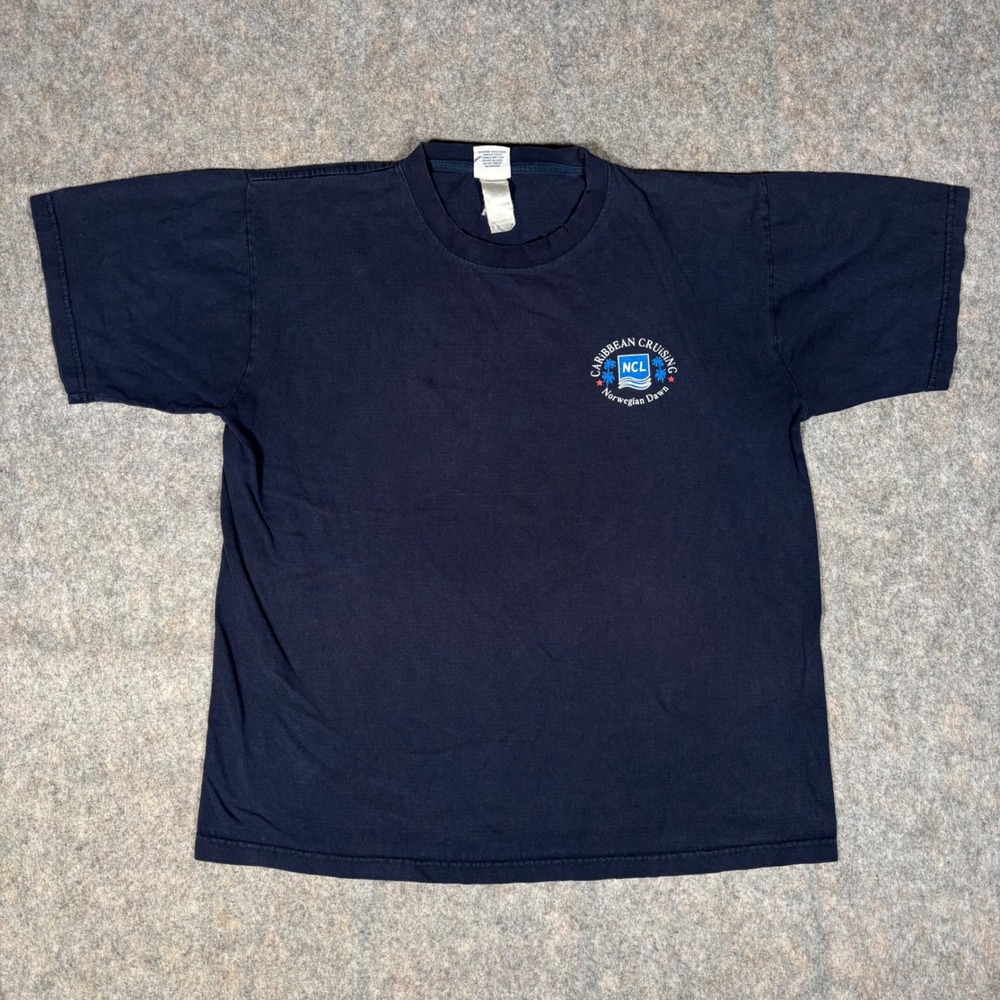 Norwegian Cruise Line T Shirt Mens Large Navy Blue Caribbean Cruising NCL Dawn